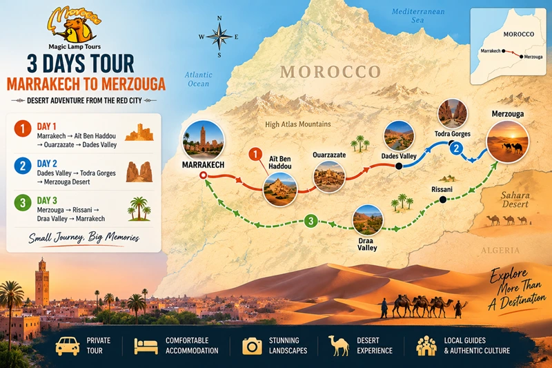 Excursión de 3 días de Marrakech al desierto de Merzouga